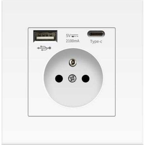 Prise Murale - USB - Type C - 16 A - 250 V - 86 mm - Blanc (1/5)