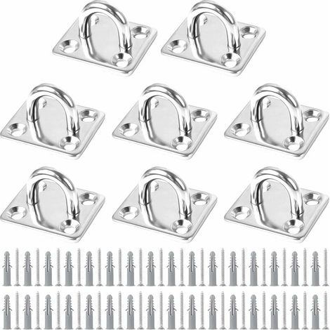 8-piece set of stainless steel eyelet plates, eyelet mounting plates for sun sails, stainless steel eyelet plates for boats, ceilings, walls, swings, hammocks, marine applications (1/5)