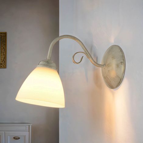 Wandlampe Weiß Shabby Chic Glas Metall E27 Wohnzimmer