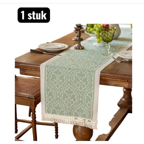 pièce Chemin de table Nappe longue style coton 350 x 35 cm Décoration de table Aspect lin et coton Motif floral Vert (1/5)