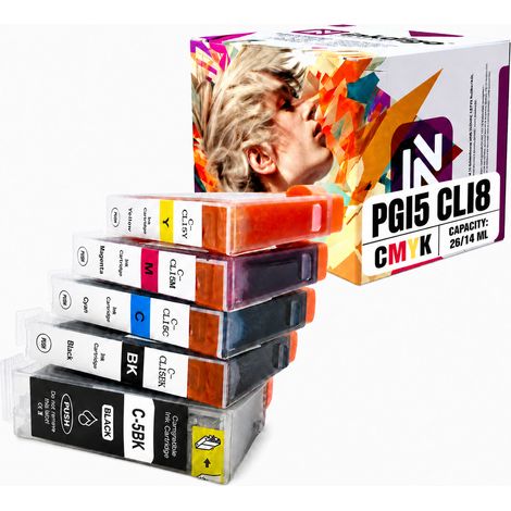 Inchiostro Inkdigo PGI5 CLI8 compatibile con Canon Pixma IP3300 IX4000 MP500 MX700, certificato TÜV. (1/5)
