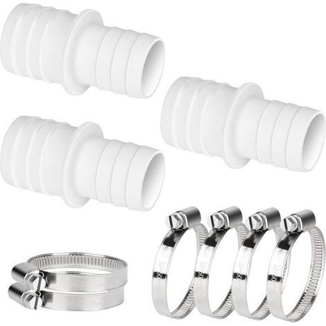 Pool Hose Connectors 32-38mm - Set of 3 with 6 Hose Clamps - White
