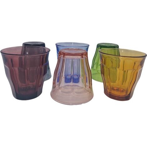 Duralex – Lot de 6 gobelets en verre trempé 25 cl – Multi-teintes Prune/Rose/Marine/Gris/Vermeil/Vert – Résiste aux chocs thermiques – Compatible micro-ondes