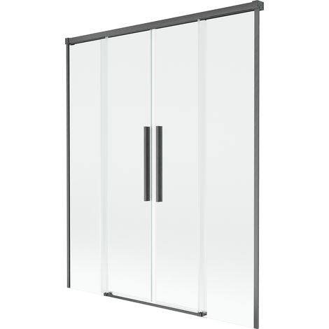 Mexen Rox Duschabtrennung 2-flügelig schiebbar 160 x 150 cm, transparent, gebürstetes Gun Gray - 8C9-160-002-66-00