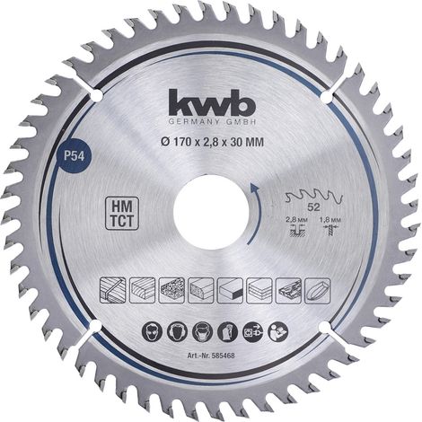 kwb Kreissägeblatt 170 x 30 mm, sehr feiner Schnitt, Sägeblatt geeignet für Arbeitsplatten, Holz und beschichtete Platten (1/2)