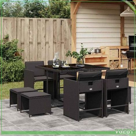 Ensemble de salle à manger de jardin - FAFEICY - 3211135 - 9 pcs - Résine tressée noir - Coussins amovibles (1/5)