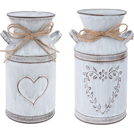 2-piece vintage flower vase heart milk jug iron shabby chic decorative country style rustic flower bucket metal planter decorative cactus pot for living room table decoration