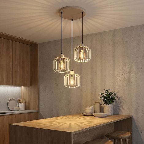 LED Hängeleuchte Hängelampe Esszimmerlampe 3-flammig Beige Metall Ø 44 cm (1/5)