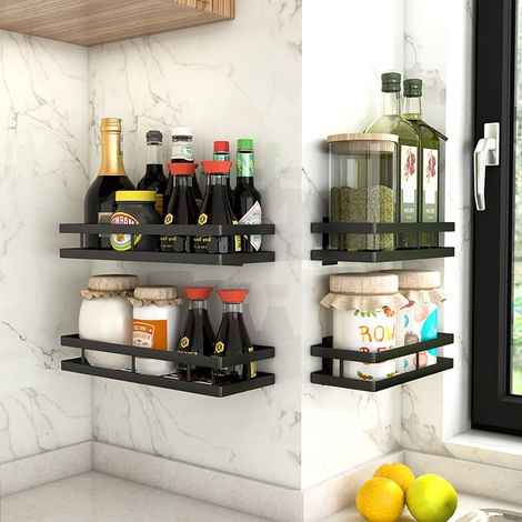 Etagere à Epices Avec 4 Crochets, Range Epices Cuisine Murale en Acier Inoxydable, Pour Montage Mural ou Pour Armoire, Rangement Epices Cuisine, Porte Epice (30cm) (1/5)