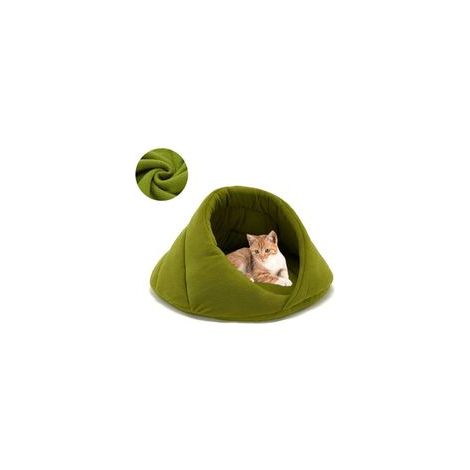 Lit grotte en polaire pour chat, sac de couchage confortable, panier semi-couvert –