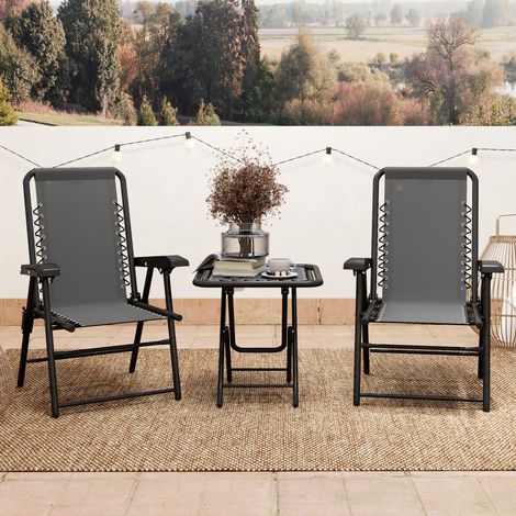 Bistro Set 3-teilig aus Stahl Wetterfest Gartenmöbel Set mit klappbar Bistrotisch Becherhalter Gartenstühlen Dunkelgrau