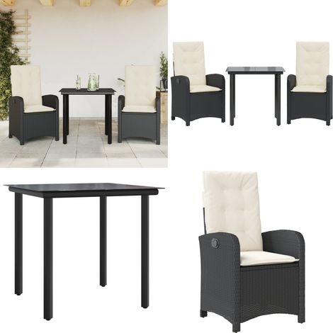 Ensemble à manger de jardin avec coussins 3 pcs Noir - Chaise de jardin - Table de jardin (1/5)