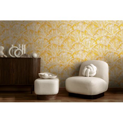 Papier peint intissé Japonais & asiatique Crème, Jaune, Or - 10,05 x 0,53 m (1/5)