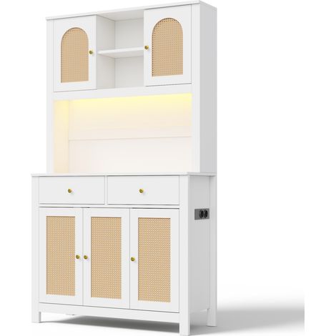 Hoher Küchenschrank weiß aus MDF mit RGB-LED, Steckdosen und 2 Schubladen, 100x40x180 cm (1/5)