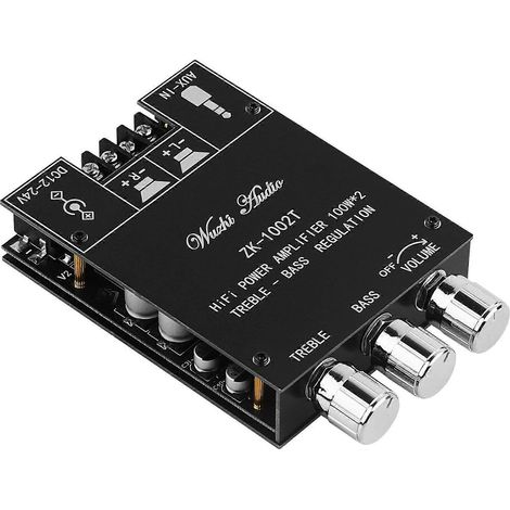 Carte d'amplificateur Bluetooth ZK-1002T 2.0 canaux 100 W x 2, mini-amplificateur audio avec contrôle des aigus et des basses, entrée AUX et Bluetooth (1/5)