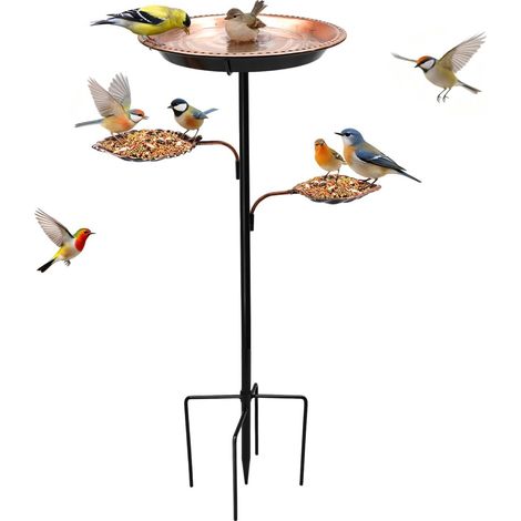 Bain et Mangeoire Oiseaux Exterieur en Métal de 93 cm, Vintage 2-en-1 Abreuvoir Oiseaux Exterieur sur Pied à 5 Branches Amélioré, Idéale pour la Décoration de Terrasses de Jardin (1/5)
