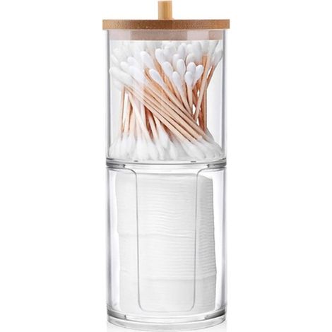 Distributeur de Coton-Tige Transparent - Boîte de Rangement pour Coton Démaquillant et Tampons (1/5)