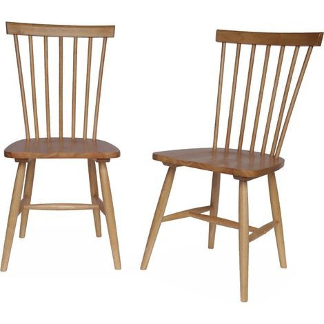 Lot de 2 chaises naturelles à barreaux en bois d'hévéa. ROMIE. L 50.8 x P 44.2 x H 90cm (1/5)
