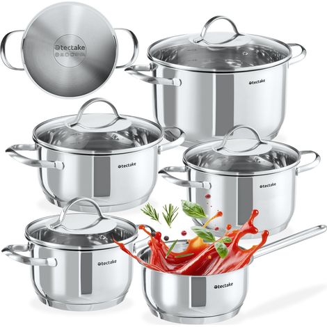 Batterie de casseroles 9 pièces compatible induction avec poignées