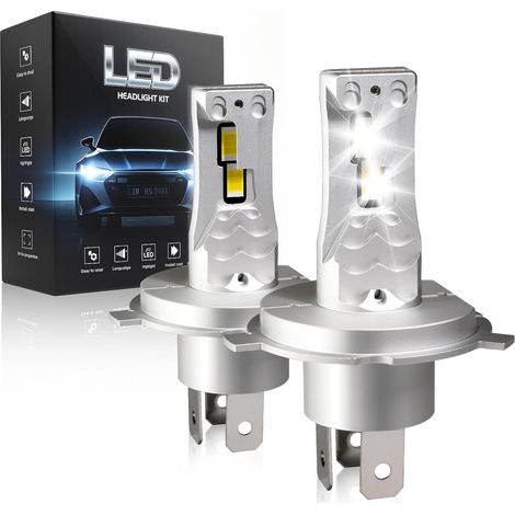 H4 LED Car Headlight Bulb, 36,000 Lumens, Cool White Light 6500K, 800% Brightness, Replacement 1:1 Halogen, IP68, 99% Compatibility, Lifespan 90,000 Hours, 2 Pieces (1/5)