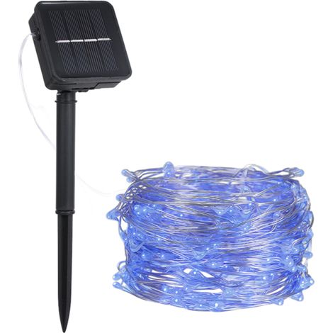 Guirnalda de luces solares con 200 LED, 8 modos, cable de cobre, resistente al agua IP65, batería de 1000 mAh (20 m, azul) (1/5)