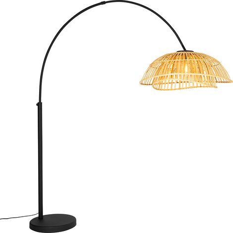 Orientalische Bogenlampe schwarz mit natürlichem Bambus - Pua