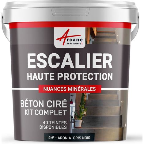 Béton ciré escalier, kit complet - 2 m² (en 2 couches) Aronia Gris Noir - ARCANE INDUSTRIES