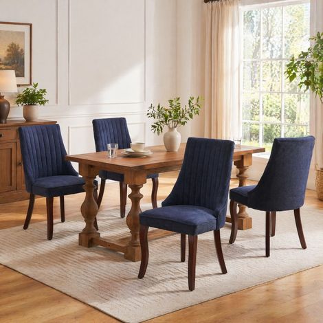Set di 2 sedie da pranzo 64x50x95,5 cm in tessuto ciniglia blu, piedini regolabili, FloraGrace (1/5)
