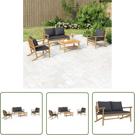 The Living Store 4-tlg. Garten-Lounge-Set mit Dunkelgrauen Kissen Bambus - Gartenmöbel - Lounge Set - Bambus Möbel - Esszimmergarnitur - Outdoor Furniture (1/5)