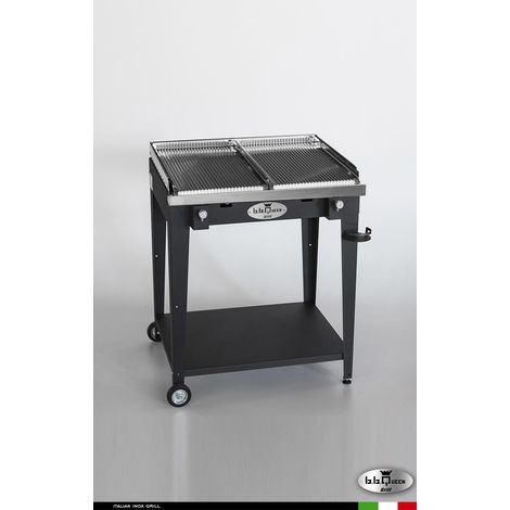 Grill 8.6 Inox Piastra ondulata - Grigio antracite - Senza portapiatti - Senza paraschizzi - Con kit mensola e ruote - barbecue, griglia, giardino, carne, a gas, acciaio made in Italy