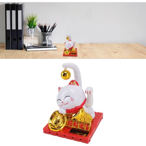 Jouet décoratif chat porte-bonheur énergie solaire, fortune chat fortune, chat porte-bonheur ou fortune chat en plastique en dimensions H11cm. (1/5)
