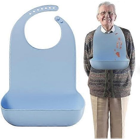 Bavoirs en silicone lavables pour adultes et personnes âgées, bavoirs en silicone ajustables pour adultes, bavoirs imperméables avec protection anti-miettes, bavoirs d'alimentation bleus XL 52 x 36 cm