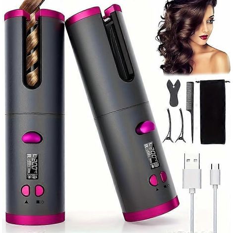 Fer à friser automatique rechargeable USB sans fil, 5 réglages de température pour différents types de cheveux (1/5)