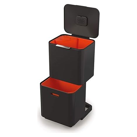 Einheit de Mülltrennung de Abfall und Recycling Totem Max de Joseph Joseph - Fassungsvermögen de 60 Liter, vertikales Design, zwei Fächer de 30L, herausnehmbarer de Speiserestebehälter de 3L, control 