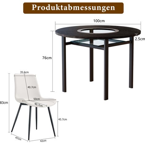 Conjunto de mesa redonda 100 cm y 4 sillas de PU blanco MDF negro HOMVRA (1/5)