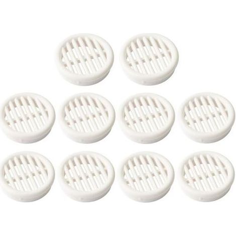 10x Grille de ventilation aération ronde plastique diamètre encastrement 54.5mm hauteur 11.5mm cache protection plafond mur menuiserie, blanc (1/4)