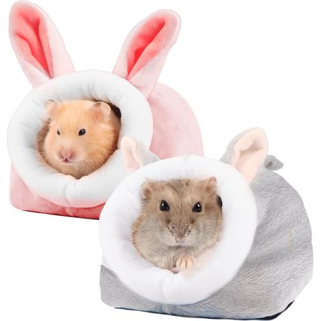 Hamsterbett, 2er-Set warmes Meerschweinchenbett, weich mit abnehmbarem Plüschkissen, Winterhaus für Ratten, Zwerghamster und Rennmäuse