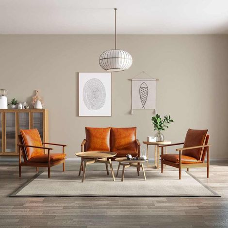 vidaXL Ensemble de canapés 3 pcs Cuir véritable Bois massif d'acacia (1/5)