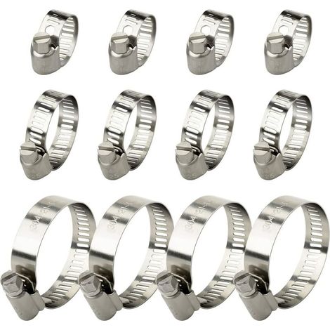 Tuyau Clips Réglable Colliers de Serrage Assortiment de 3 tailles 12 pièces(10-16 mm,16-25mm,21-44mm) (1/5)