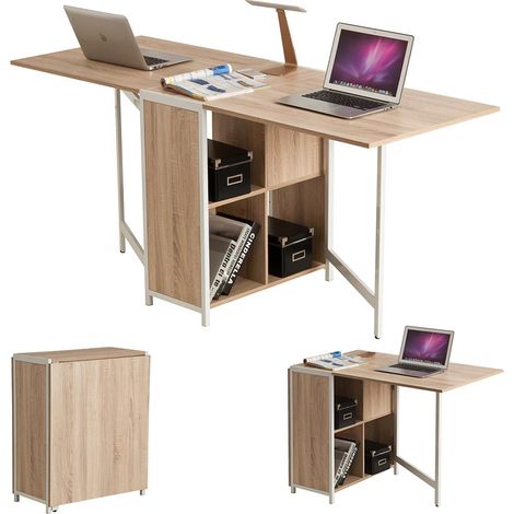 Tavolo Scrivania con Libreria Richiudibile Allungabile a Scomparsa Legno Acciaio (1/5)