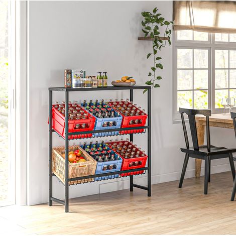 Estantería para cajas de bebidas de 6 cajas, 3 niveles, altura regulable, acero negro HAVRYA (1/3)