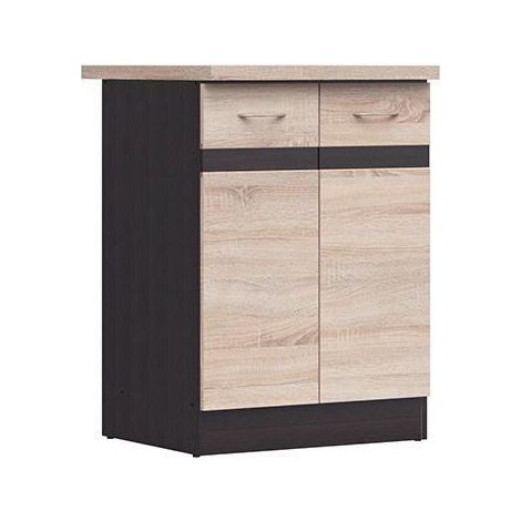 Meuble bas de cuisine 60 cm – 2 portes battantes – Plan de travail chêne sonoma – Dimensions L 60 x H 86 x P 60 (1/3)