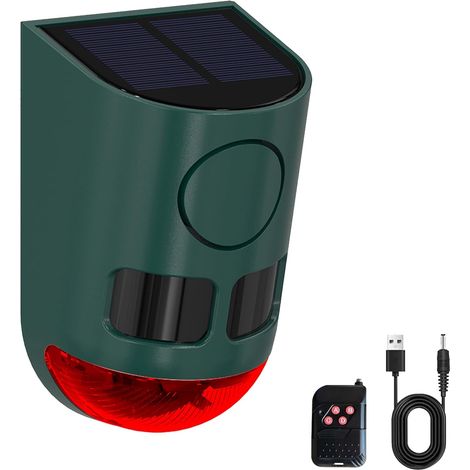 Alarme Solaire d'extérieur avec détecteur de Mouvement - 110 DB - Lumière d'alarme avec USB - pour la Maison, la Villa, la Cour, Le poulailler, la Ferme (1/5)