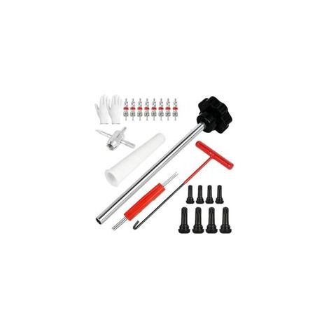 Kit di 22 pezzi per la rimozione delle valvole degli pneumatici, kit di riparazione valvole, estrattore per valvole, strumento a uncino, per auto, camion, biciclette e motociclette (nero e rosso) (1/4)
