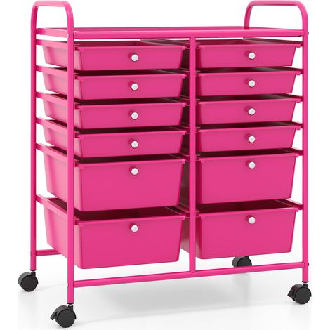 Chariot de rangement rose rouge en métal à 12 tiroirs amovibles et roues verrouillables pour maison, salon et atelier (1/5)