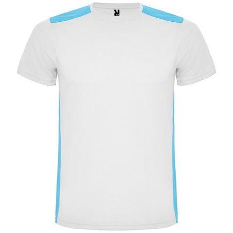 Camiseta deportiva de manga corta combinada en espalda y hombros DETROIT 12 Blanco/Turquesa