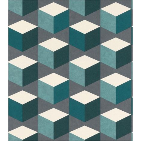 3D Effect Sansa Geometric Teal Wallpaper Paste The Wall Vinyl Rasch Washable (1/4)