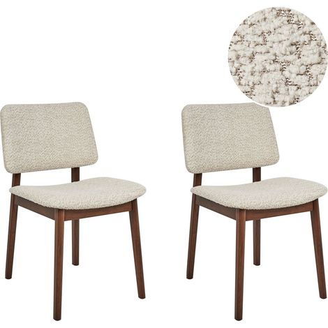 Beliani – Lot de 2 chaises de salle à manger en tissu bouclé – Structure en bois d'hévéa marron foncé – Assise confortable 45 cm – Design scandinave