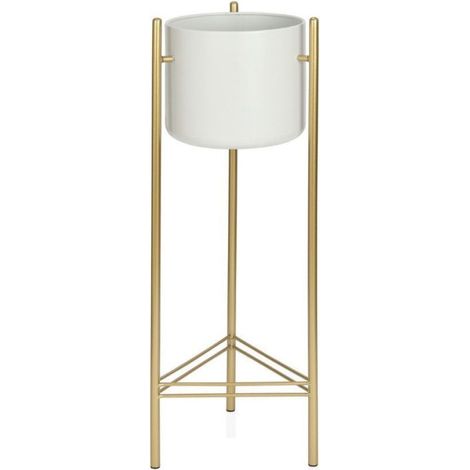 Cache-pot sur Pied en Métal Doré et Pot Blanc - Hauteur 80cm (1/4)