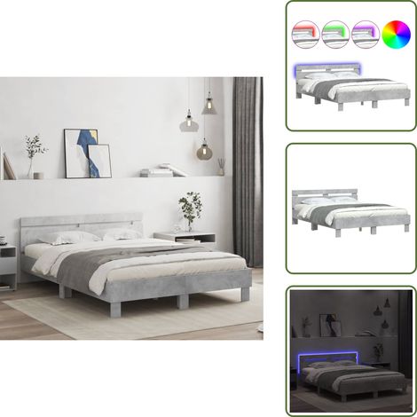 Cadre de lit avec LED sans matelas gris béton 150x200 cm - Lit Double - Cadre De Lit - Éclairage LED - Sommier - Meuble Design